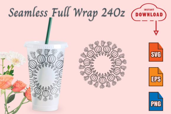 24oz Seamless Full Wrap Cactus SVG