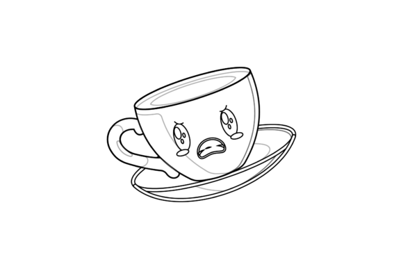 Coffee Cup Cute Kawaii Outline