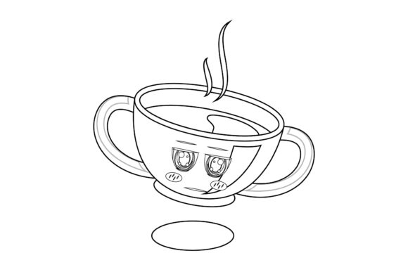 Coffee Hot Cup Kawaii Outline