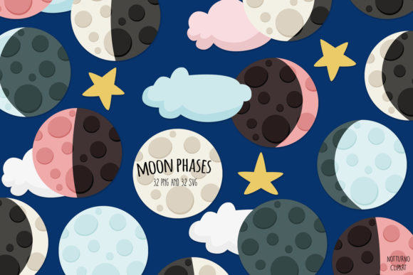 Moon Phases SVG Clipart Set of 32